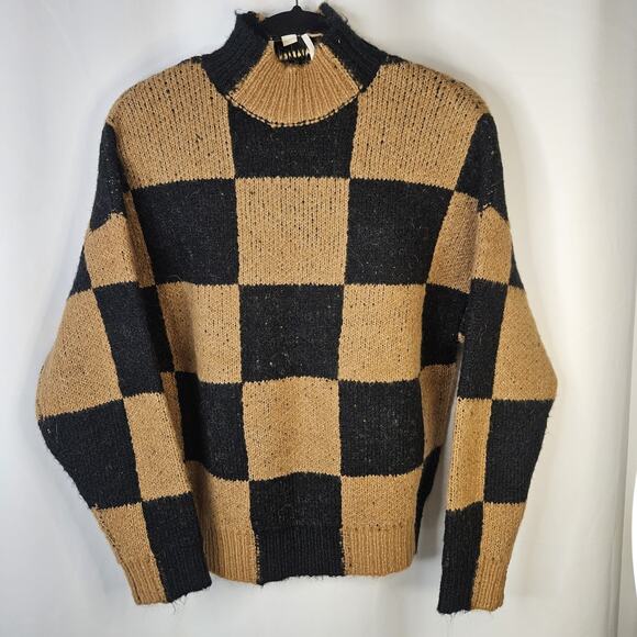 Industry Wool Blend Knit Checkered Sweater Women's XS Black & Tan Minimalist - Picture 2 of 8